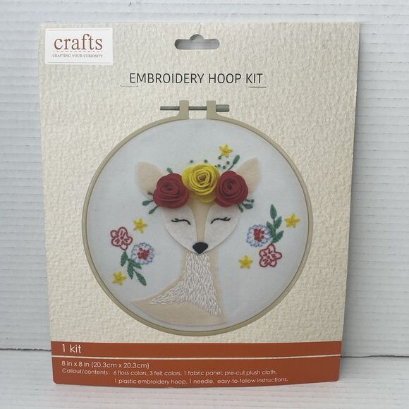 Crafts Embroidery Hoop Kit Sweet Deer with Flowers 8" x 8" - Picture 1 of 3